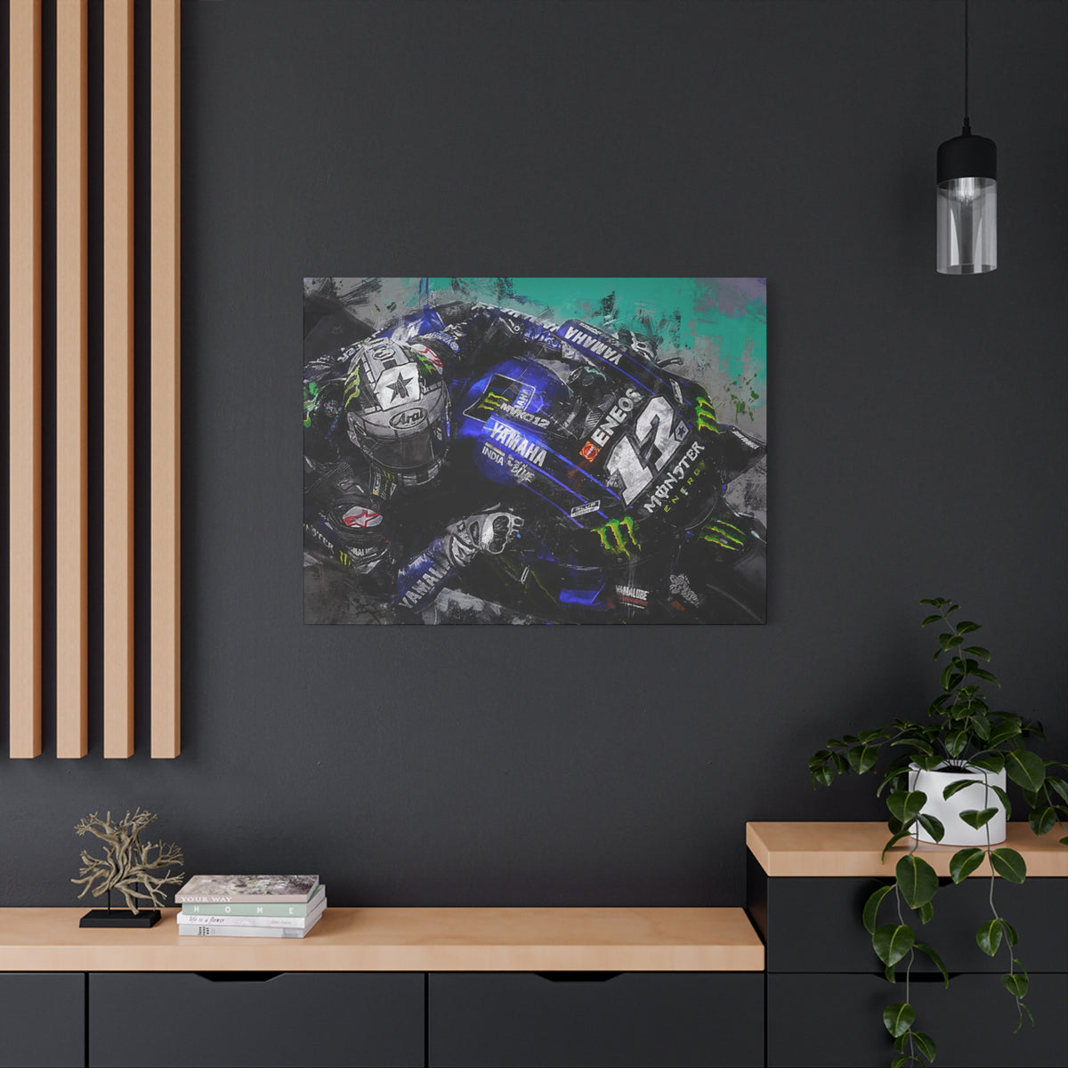 Dynamic MotoGP Thrills: Stretched Canvas Fine Art Print Poster - Ready to Hang, Wall Art MotoGP Gift