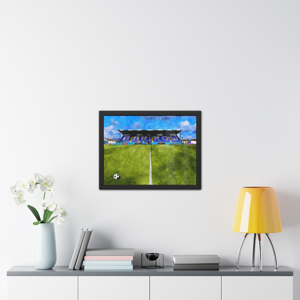 Barrow Holker Street Watercolour Fine Art Painting - Ready to Hang Framed Print Poster, Football Wall Art, Soccer Fan Gift