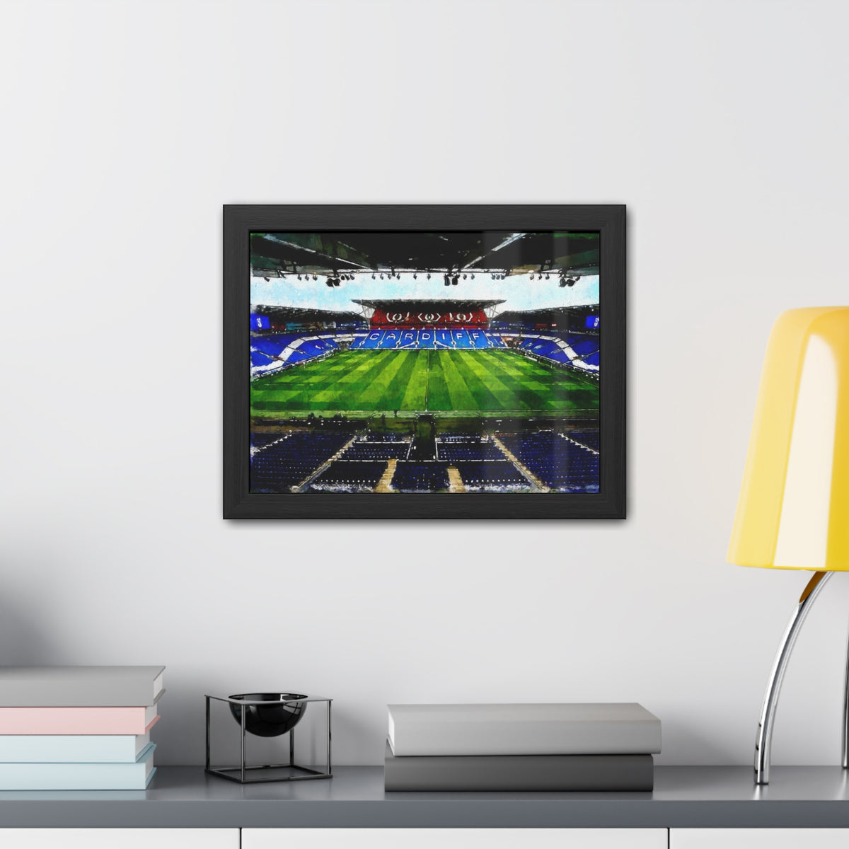 Cardiff City Stadium. Ready to Hang Framed Watercolour Fine Art Painting Print Poster, Football Wall Art, Soccer Fan Gift