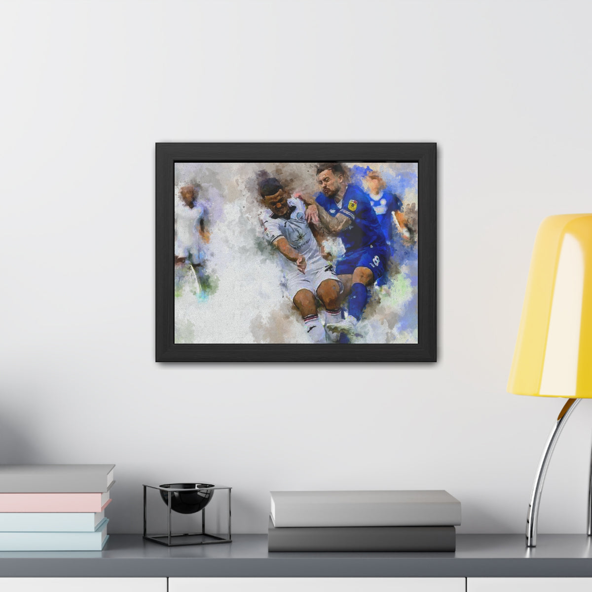 Cardiff vs. Swansea Derby Ready to Hang Framed Watercolour Fine Art Painting Print Poster, Football Wall Art, Soccer Fan Gift