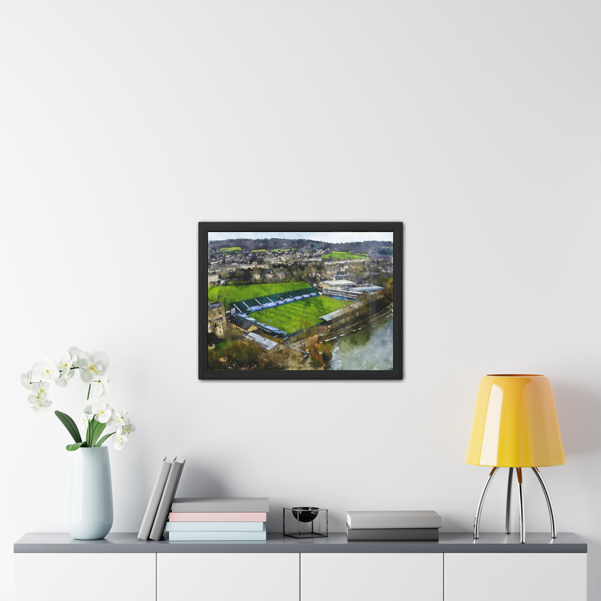 Bath Rugby Bliss: The Recreation Ground Painting- Ready to Hang Framed Fine Art Rugby Print Poster, Stadium Ground Wall Art, Rugby Fan Gift