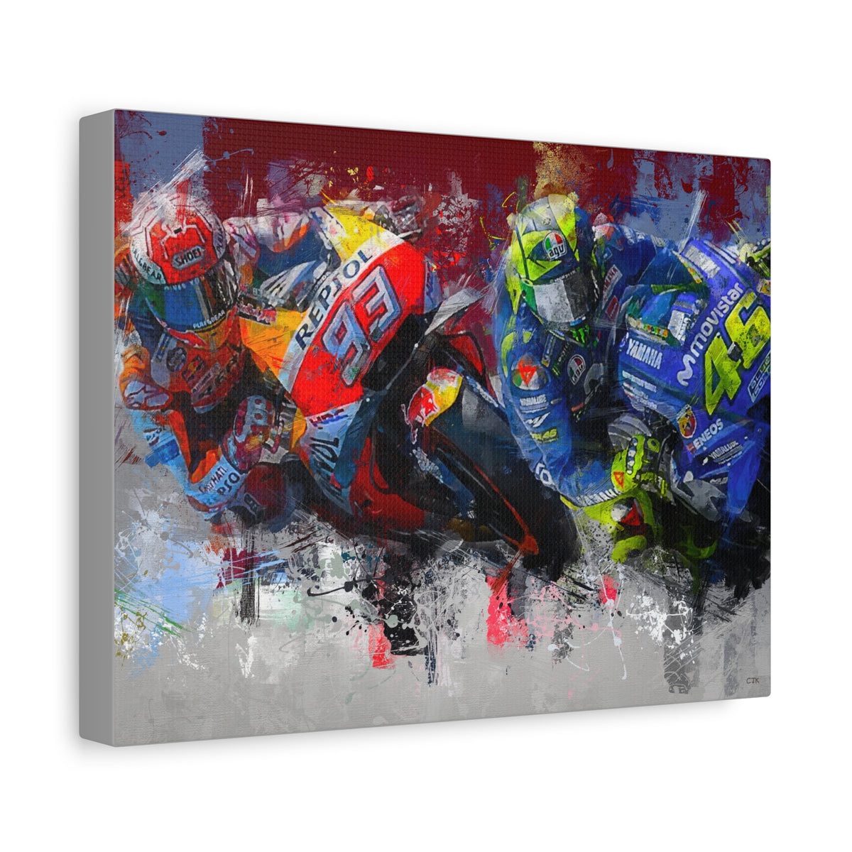 MotoGP Racers Conquer the Canvas! Expressionist Stretched Canvas Fine Art MotoGP Print Poster - Ready to Hang, Wall Art MotoGP Gift