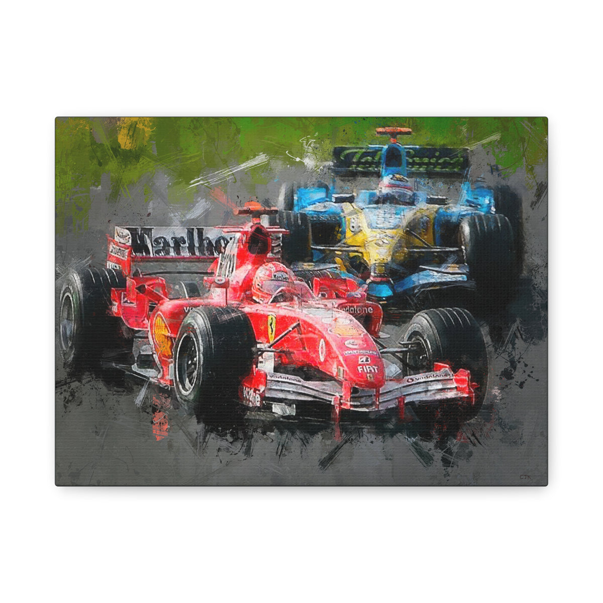Race Day Drama: Stretched Canvas F1 Fine Art Print Poster - Ready to Hang, Wall Art Formula One Gift