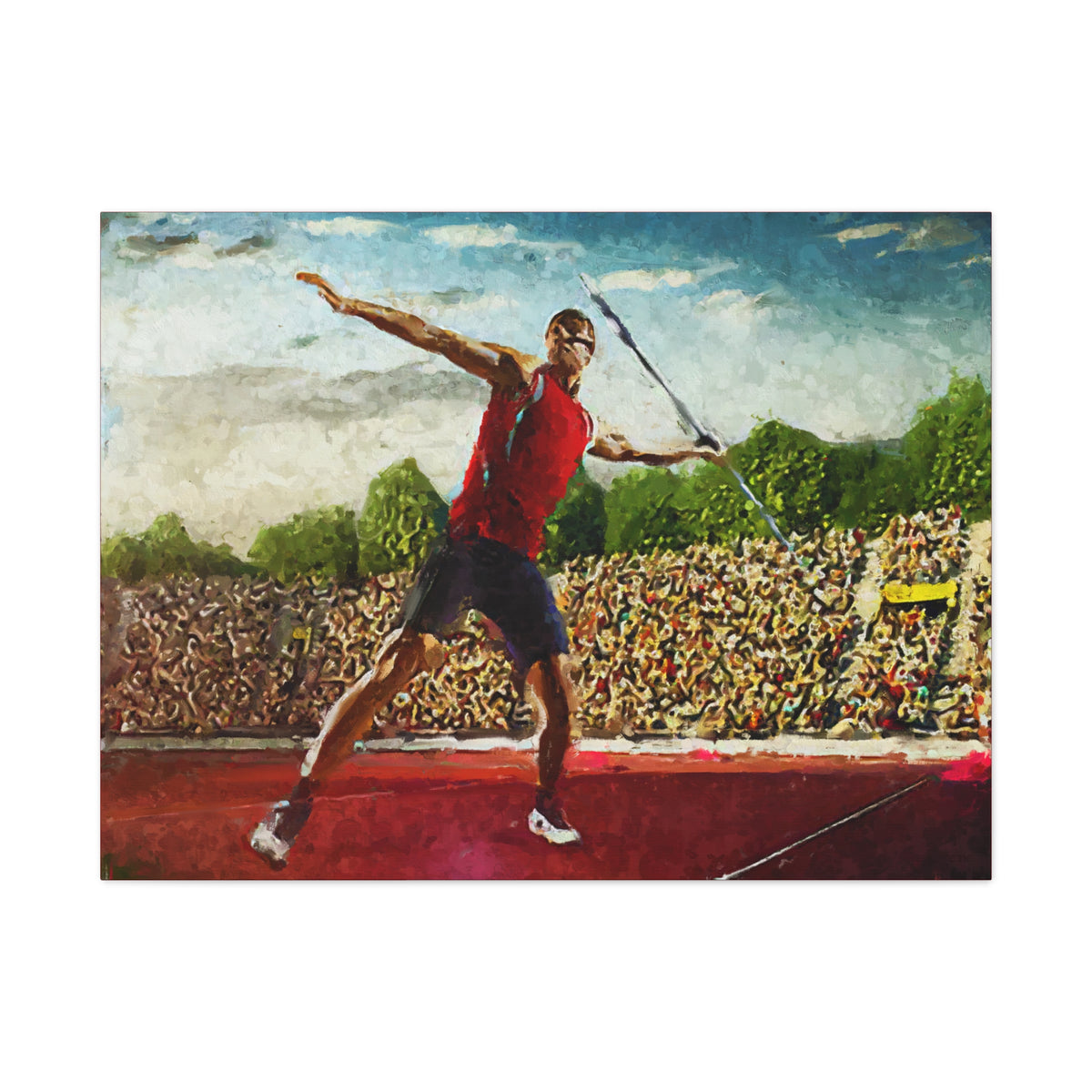 Impressionist Modern Art Print on Canvas of Javelin Thrower - Impasto Brush Strokes, Ready to Hang - Stretched Canvas Athletics Fine Art Print Poster- Ready to Hang Wall Art, Javelin Jump Fan Gift