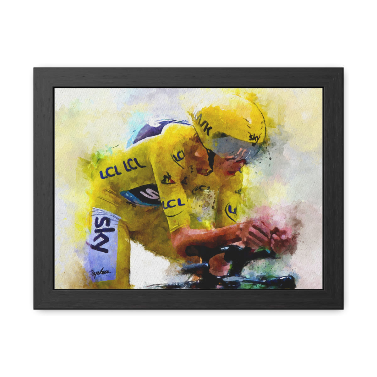 Chris Froome's Tour de France Triumph: Yellow Jersey Elegance in Framed Watercolor Art Print