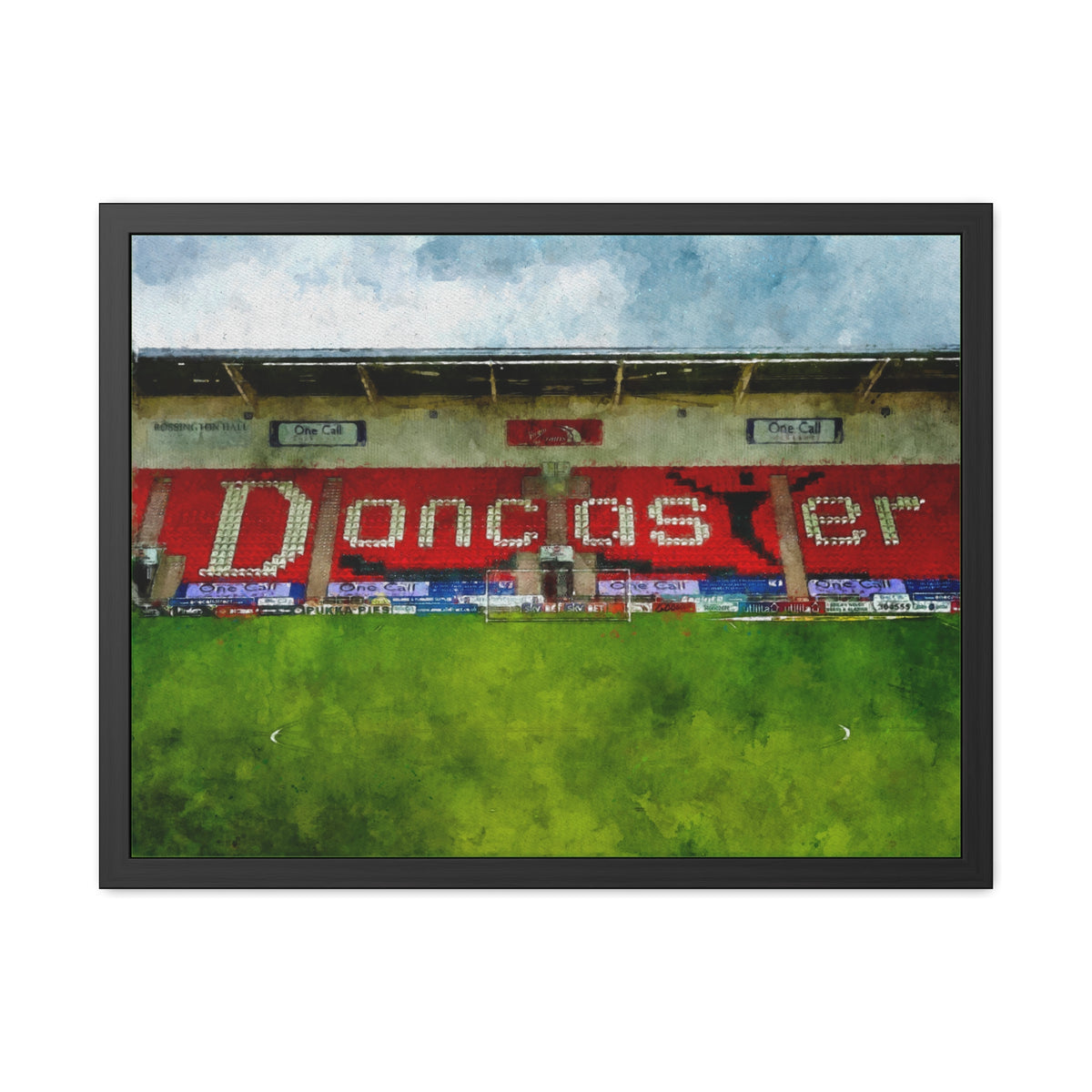 Doncaster Rovers Keepmoat Stadium Watercolour Fine Art Painting - Ready to Hang Framed Print Poster, Football Wall Art, Soccer Fan Gift