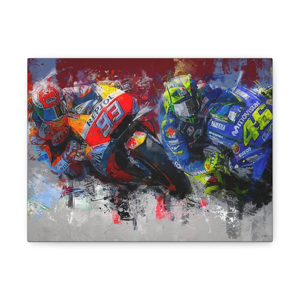MotoGP Racers Conquer the Canvas! Expressionist Stretched Canvas Fine Art MotoGP Print Poster - Ready to Hang, Wall Art MotoGP Gift