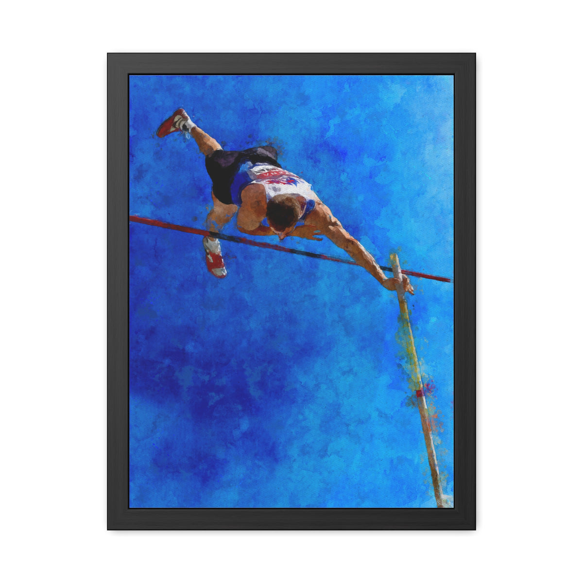 Capture Pole Vaulting Action with Modern Art - Ready to Hang Framed Watercolour Fine Art Painting Print Poster, Athletics Wall Art, Athletics Fan Gift