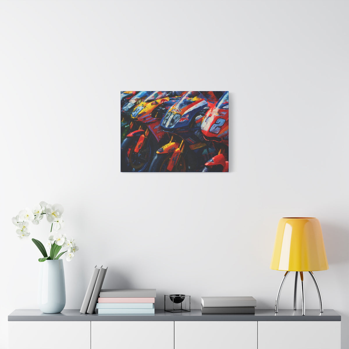 Impressionist MotoGP Bike Lineup Stretched Canvas Fine Art Print Poster, Ready to Hang, Wall Art MotoGP Gift