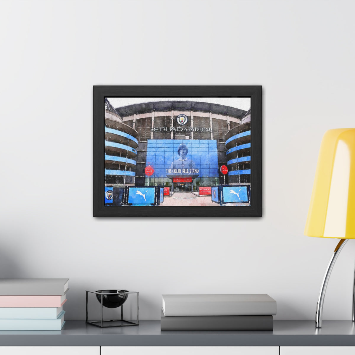 Manchester City’s Etihad Stadium - Expressionist Modern Art - Ready to Hang Framed Watercolour Fine Art Painting Print Poster, Football Wall Art, Soccer Fan Gift