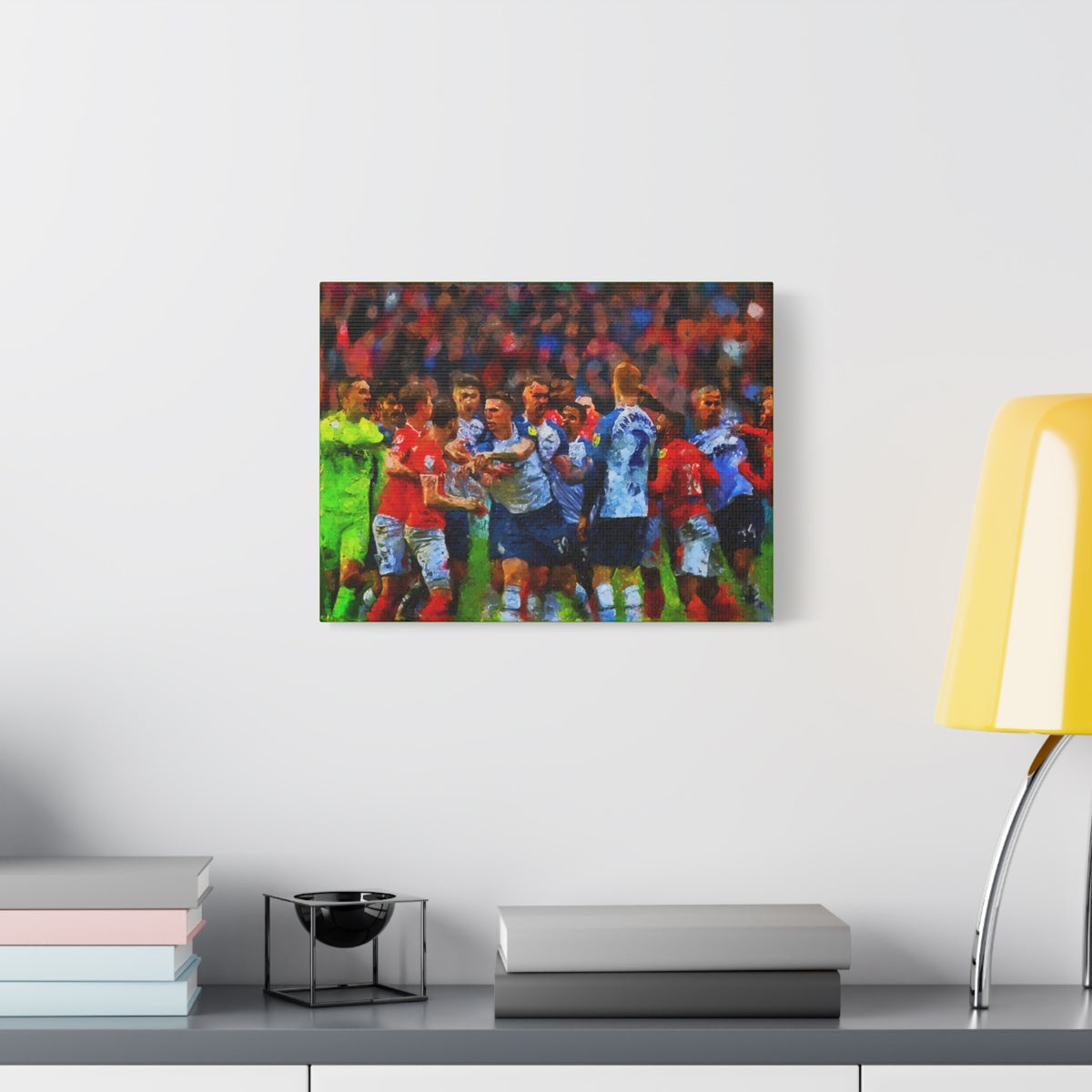 Blackpool vs. PNE Derby Ready to Hang Framed Impressionist Fine Art Painting Print Poster, Football Wall Art, Soccer Fan Gift