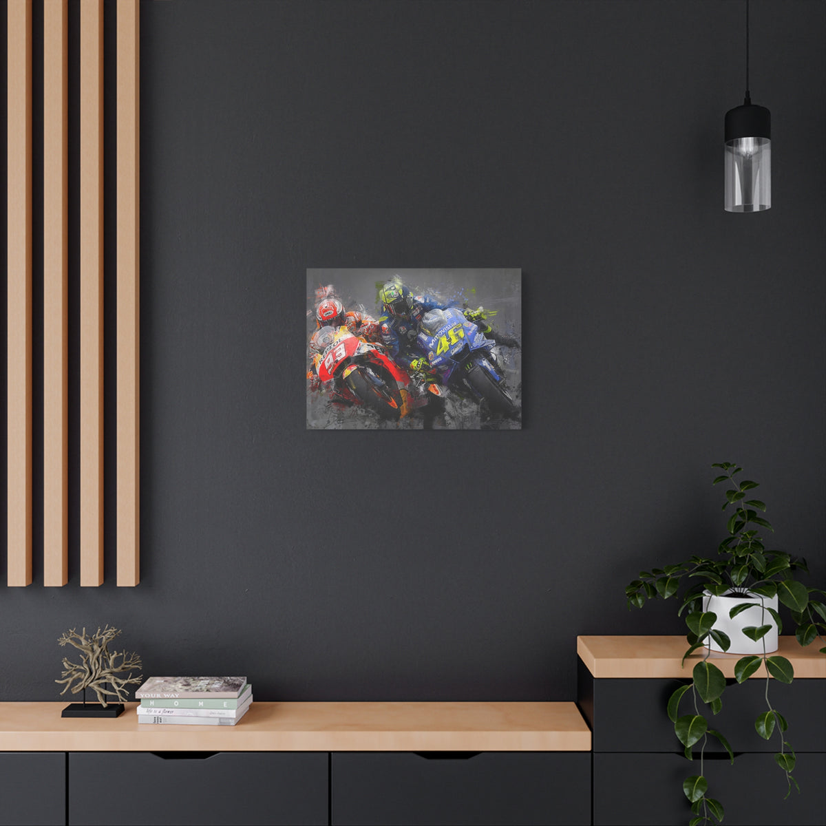 Dynamic Duel: Stretched Canvas Fine Art MotoGP Print Poster - Ready to Hang, Wall Art MotoGP Gift