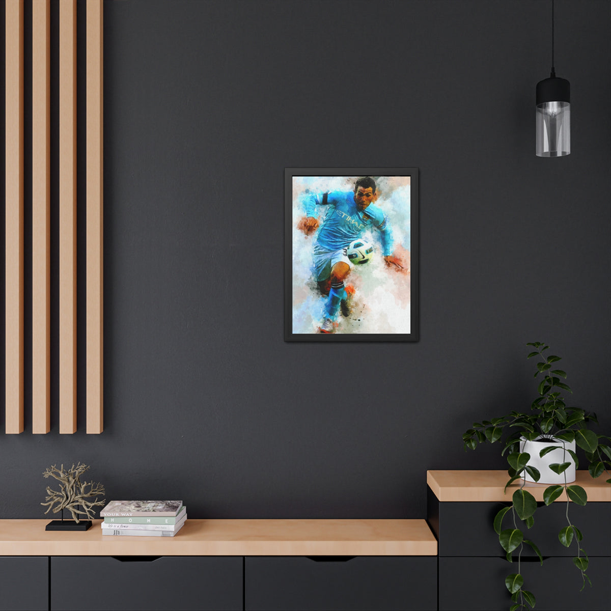 Carlos Tevez Expressionist Portrait - Soccer Legend Art! Ready to Hang Framed Watercolour Fine Art Painting Print Poster, Football Wall Art, Soccer Fan Gift