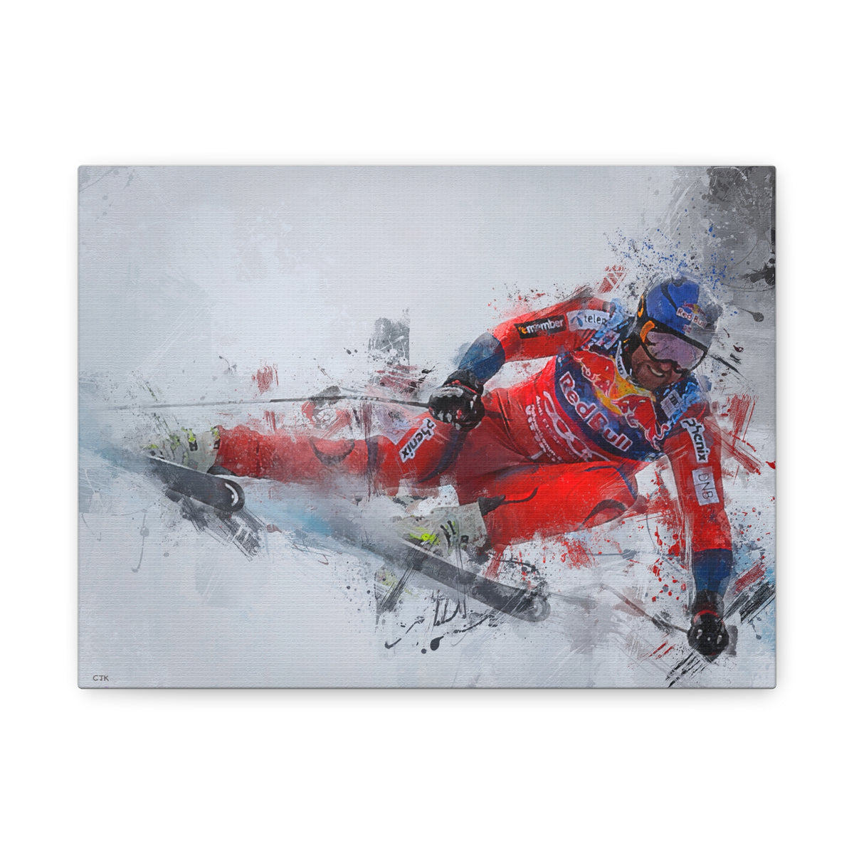 Captivating Aksel Lund Svindal Skiing Painting Print - Stretched Canvas Skiing Fine Art Print Poster- Ready to Hang Wall Art, Skier Gift