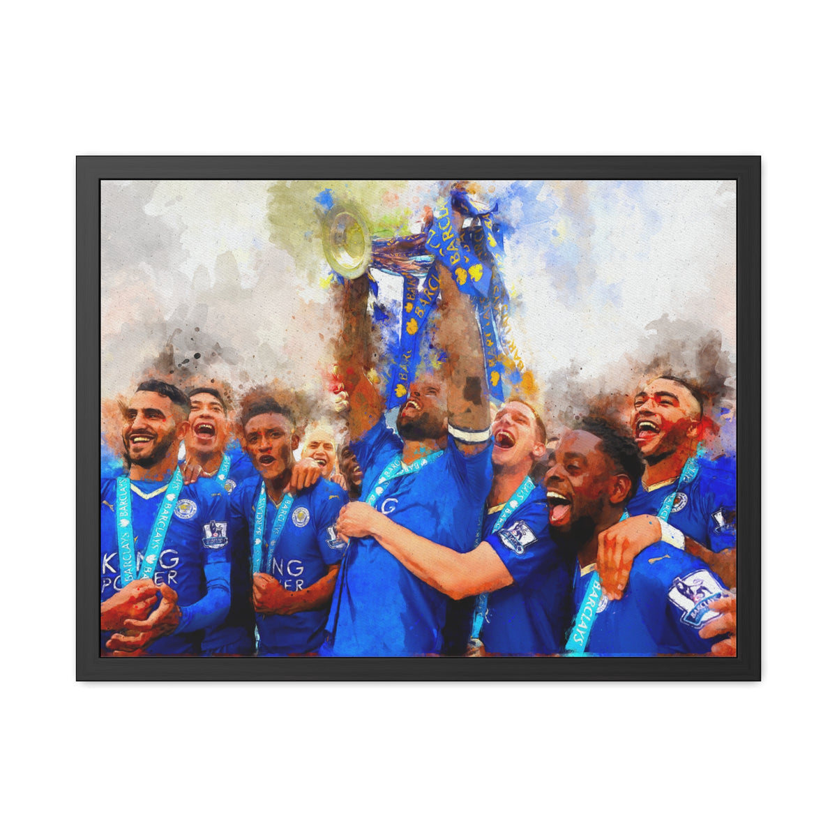 Premier League Winners 2016 Leicester City Watercolour Painting, Ready to Hang Framed Art Print Poster, Foxes Fan Gift