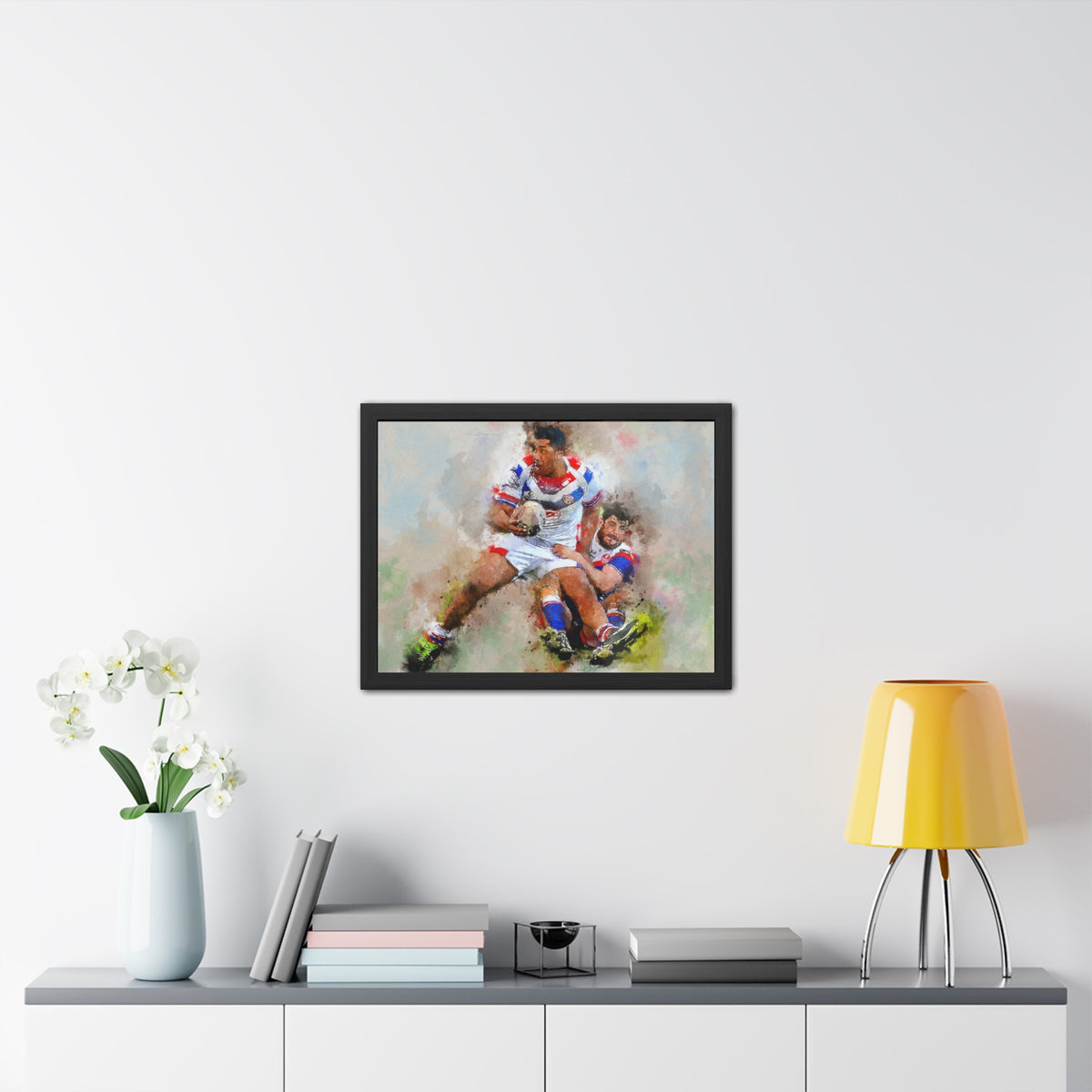 Dynamic Rugby Tackle: Ready to Hang Framed Watercolour Fine Art Rugby Print Poster, Rugger Wall Art, Rugby Fan Gift