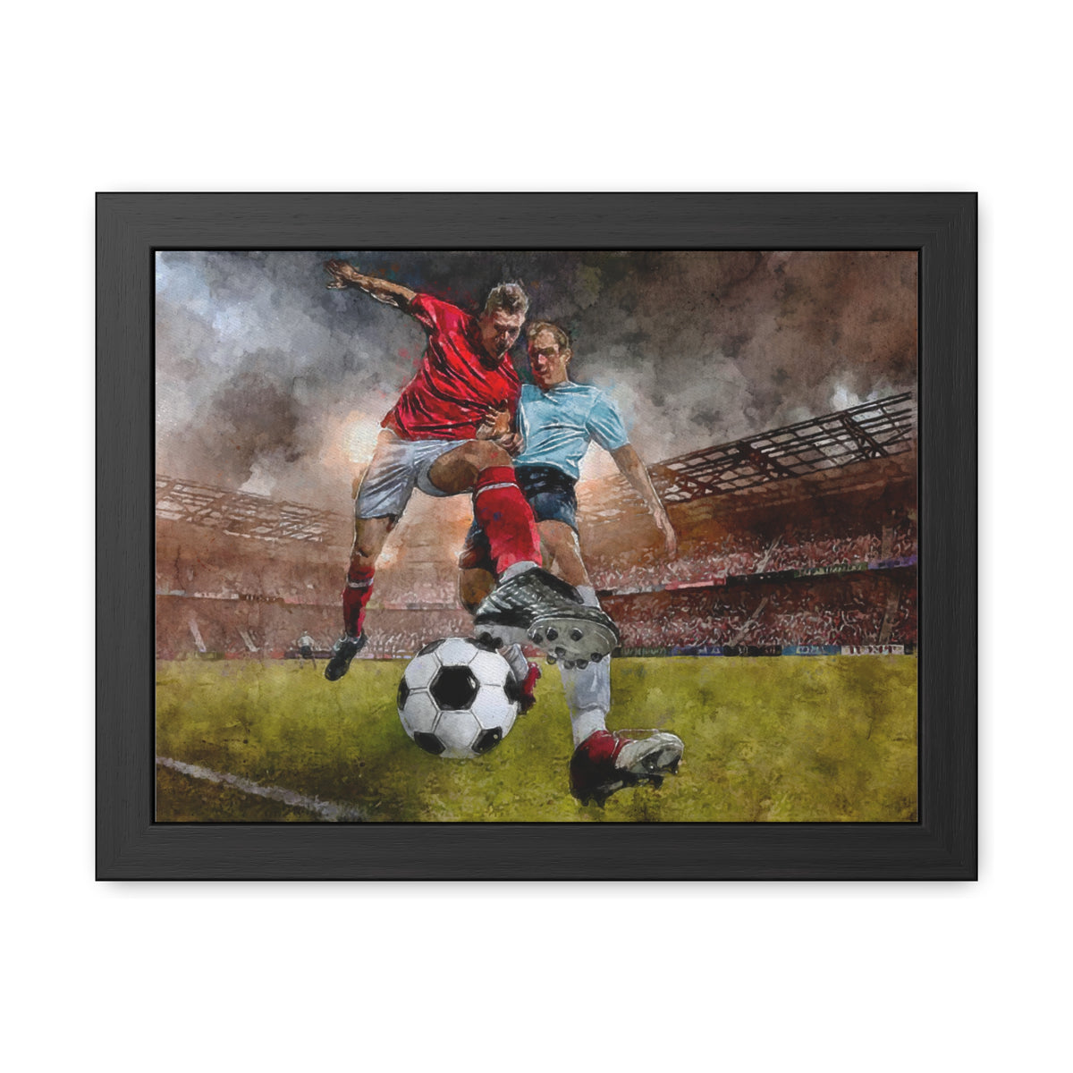Soccer Tackle Drama: Expressionist Watercolour Print - Own the Action! Ready to Hang Framed Art Poster, Football Wall Art, Soccer Fan Gift