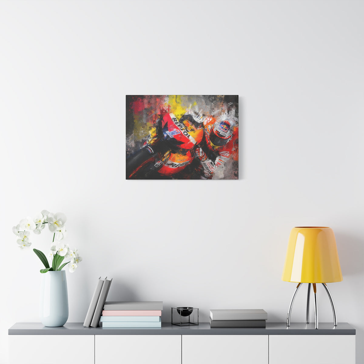 Speed & Splendor: MotoGP Expressionist Stretched Canvas Print Poster- Ready to Hang, Wall Art MotoGP Gift