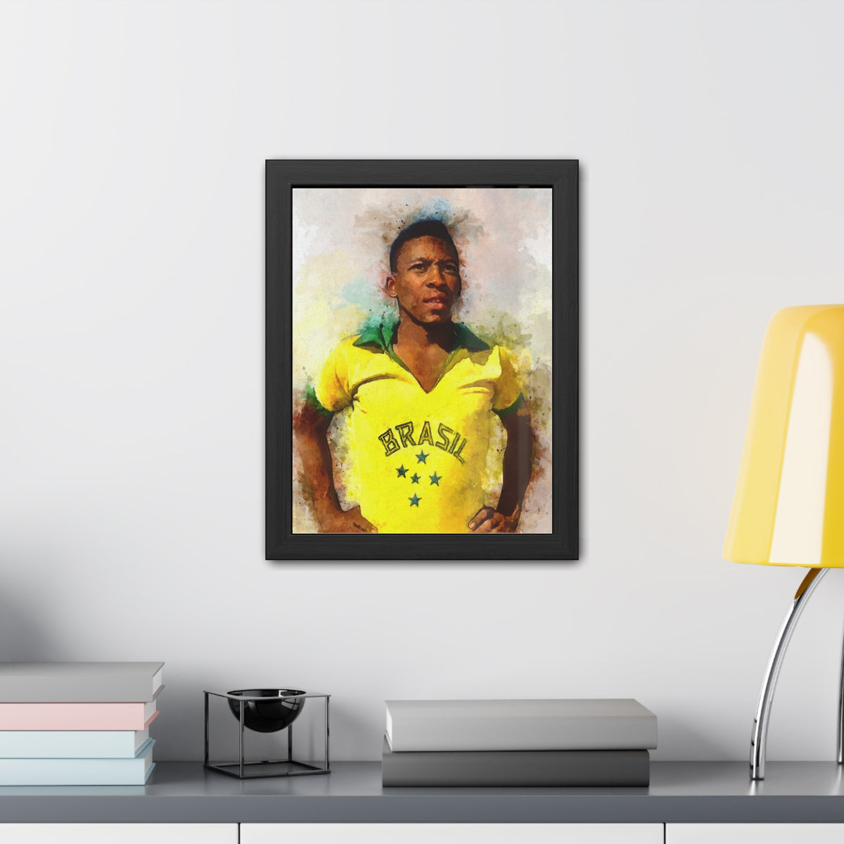 Celebrate Pelé: Expressionist Watercolour Portrait - Iconic Soccer Legend! Ready to Hang Framed Fine Art Print Poster, Football Wall Art, Soccer Fan Gift