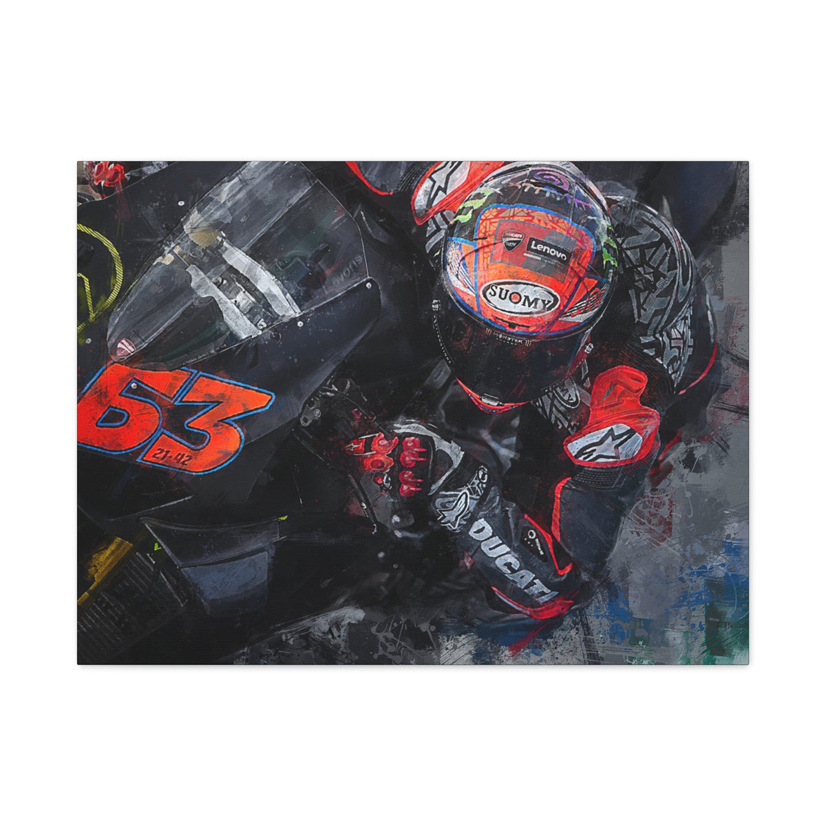 Ducati Cornering: Stretched Canvas Fine Art MotoGP Print - Ready to Hang, Wall Art MotoGP Gift