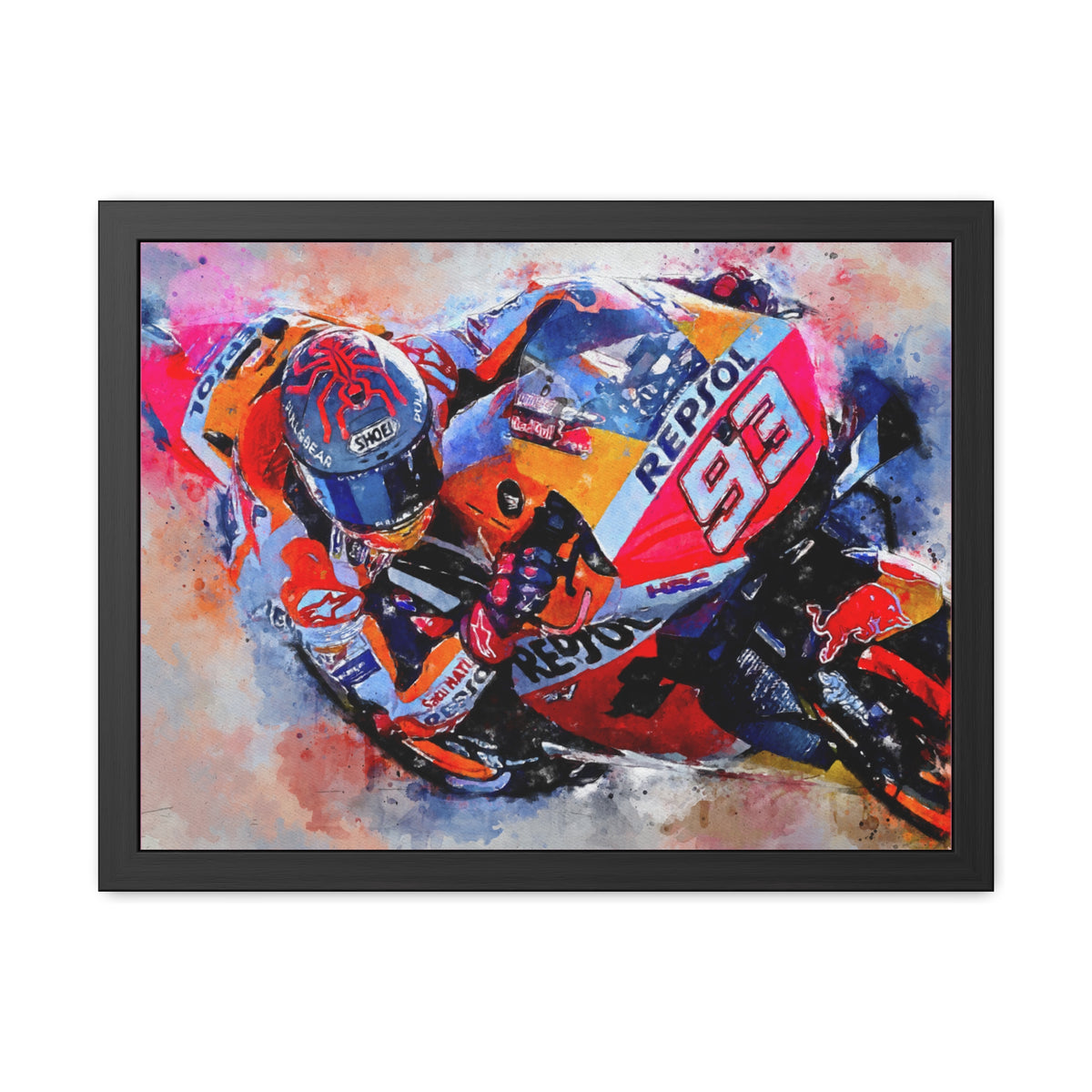 Hear the Roar: Marc Marquez MotoGP Watercolour - Framed Fine Art Print Poster, Ready to Hang - Elevate Your Space with MotoGP Gift