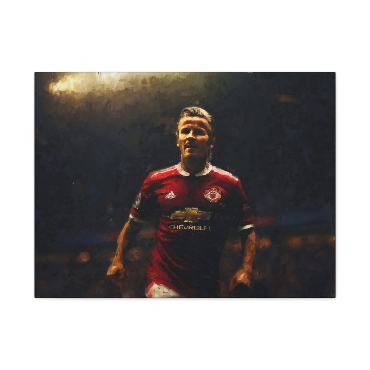 Beckham Brilliance Impressionist Portrait, Stretched Canvas Football Fine Art Print Poster, Ready to Hang Football Wall Art, Soccer Fan Gift