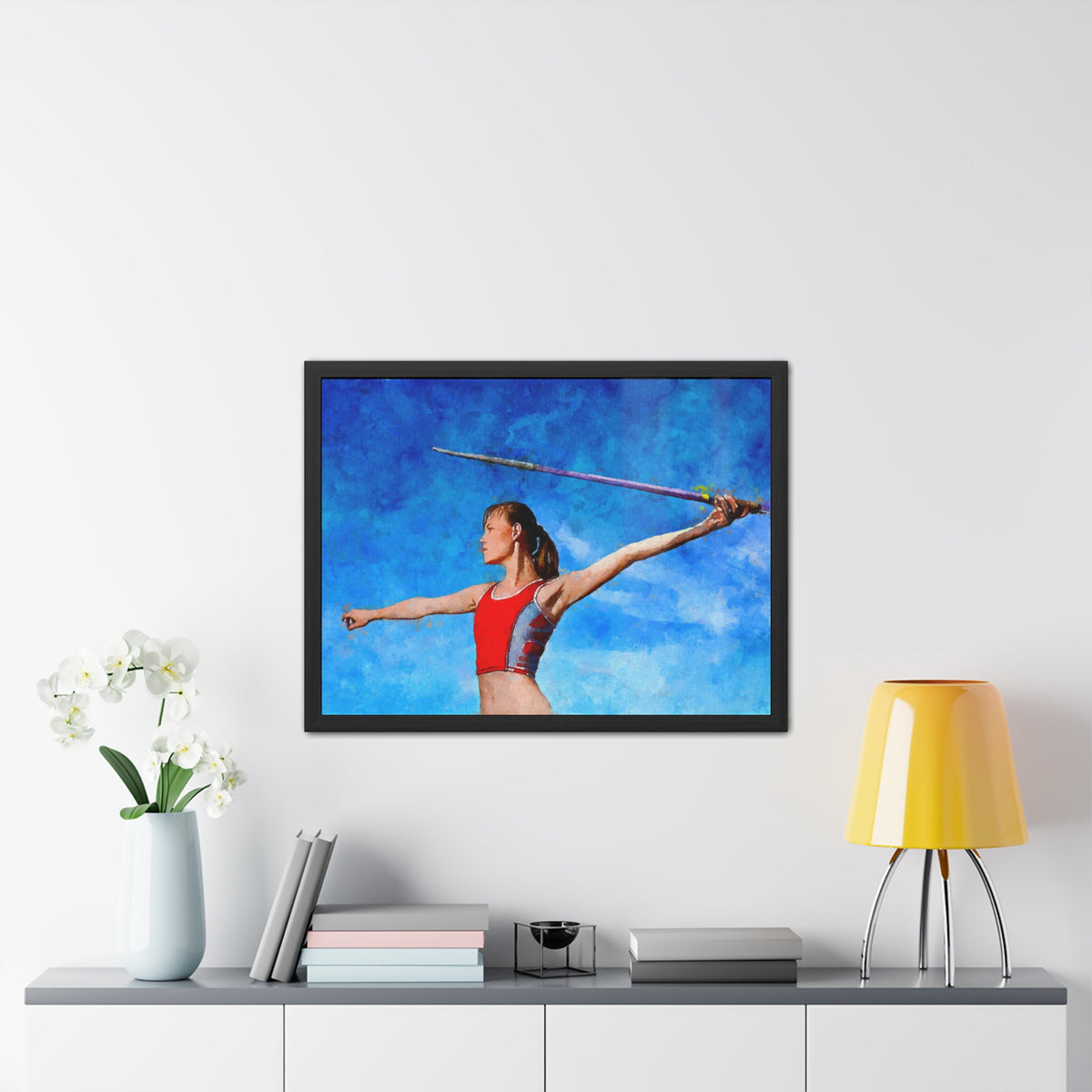 Captivating Javelin Thrower Fine Art Print – Ready to Hang Framed Watercolour Painting Poster, Athletics Wall Art, Athletics Fan Gift