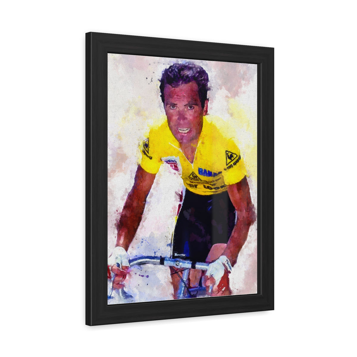 Bernard Hinault's Tour de France Triumph: Yellow Jersey Majesty in Framed Watercolour Art Print