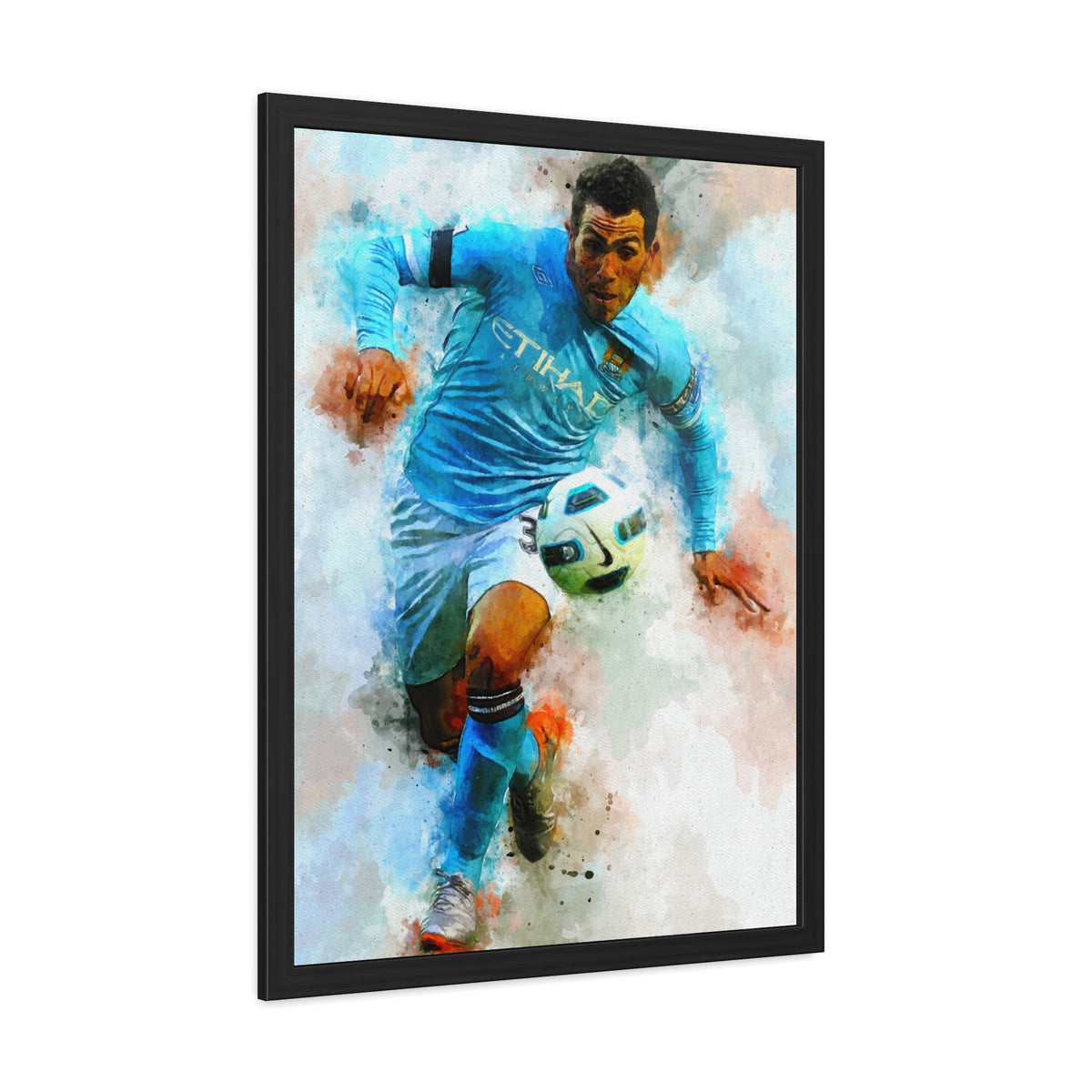 Carlos Tevez Expressionist Portrait - Soccer Legend Art! Ready to Hang Framed Watercolour Fine Art Painting Print Poster, Football Wall Art, Soccer Fan Gift
