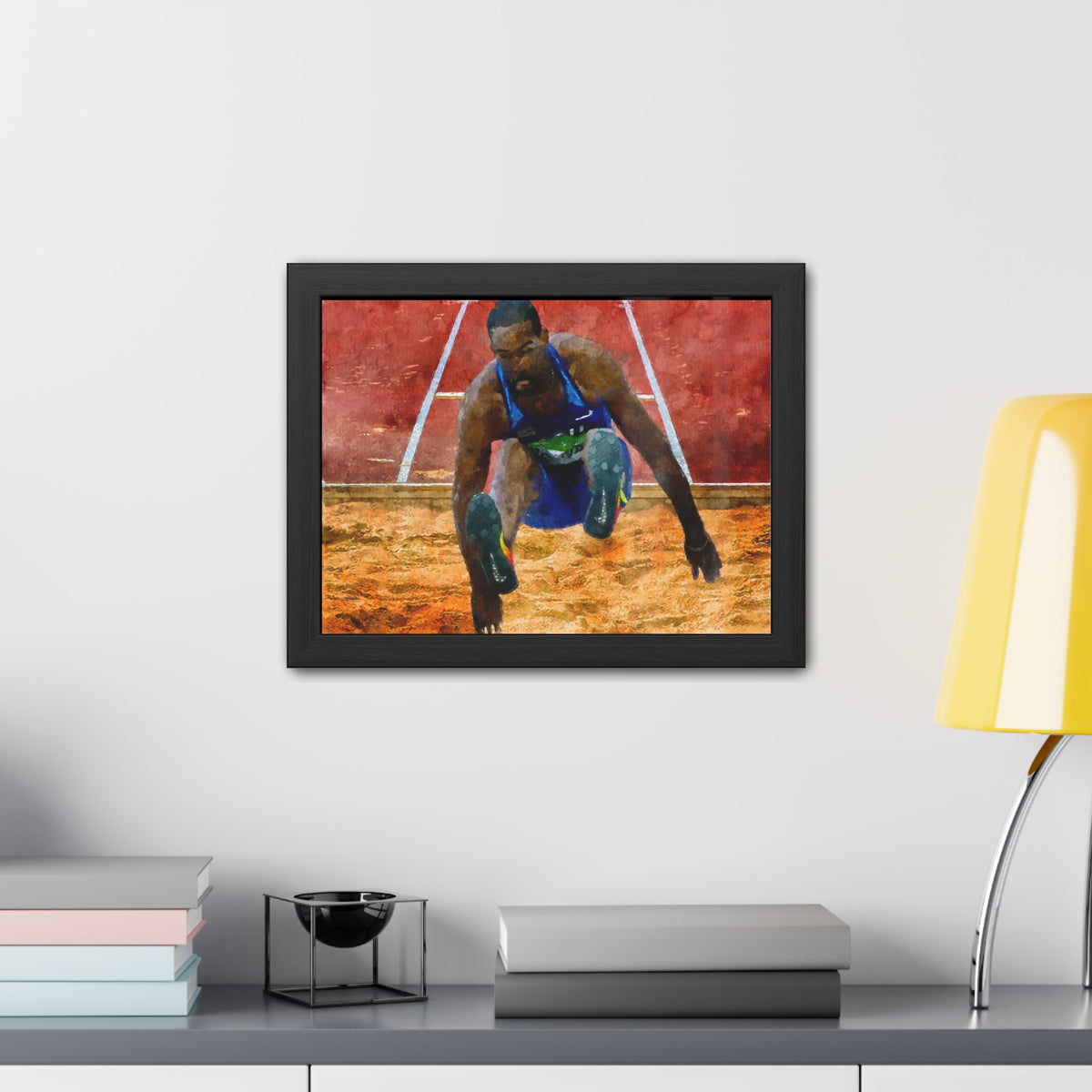 Athletic Grace Long Jumper Painting - Stunning Watercolour Art, Ready to Hang Framed Watercolour Fine Art Painting Print Poster, Athletics Wall Art, Athletics Fan Gift