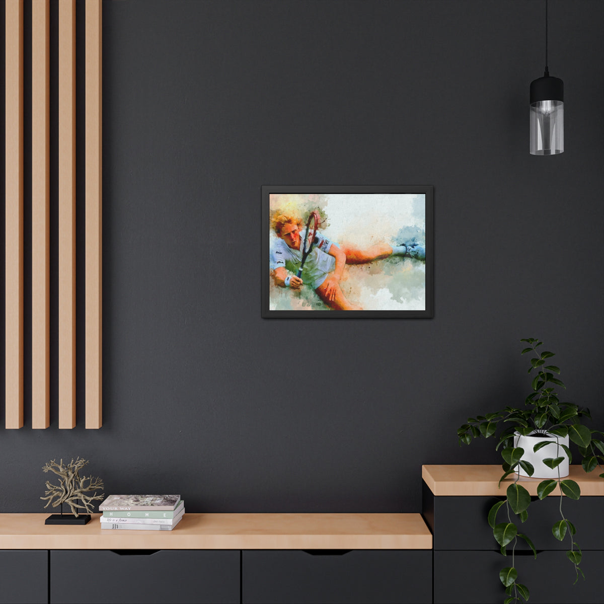 Boris Becker Expressionist Portrait: Ready to Hang Framed Watercolour Fine Art Painting Print Poster, Tennis Wall Art, Tennis Fan Gift