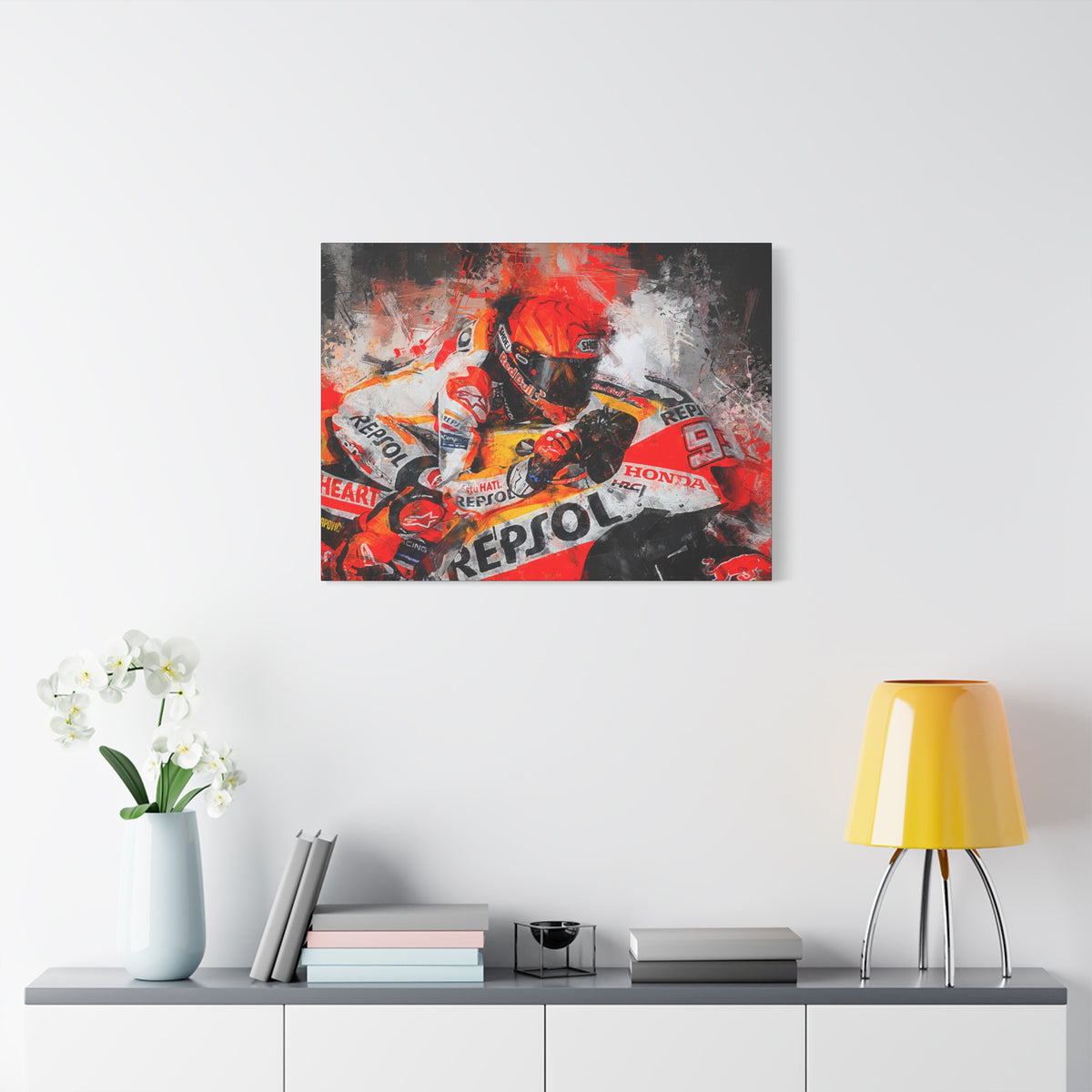 Racing Passion Unleashed: Stretched Canvas Fine Art MotoGP Print Poster - Ready to Hang, Wall Art MotoGP Gift