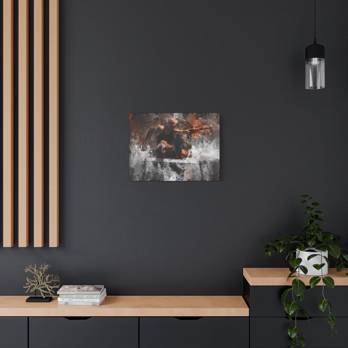 Athletic Hurdler Expressionist Canvas Print - Fine Art Athletics Décor with Expressive Brush Strokes and Splashes of Paint. Stretched Canvas Athletics Fine Art Print Poster - Ready to Hang Wall Art, Hurdling Fan Gift
