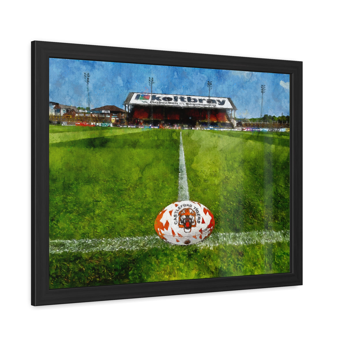 Capture Castleford's Rugby Legacy, Wheldon Road Stadium Expressive Watercolour, Ready to Hang Framed Fine Art Rugby Print Poster