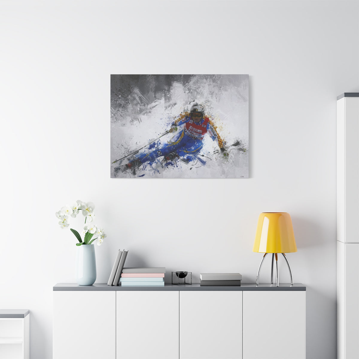Anja Pärson's Alpine Symphony Skiing Painting Print on Stretched Canvas Skiing Fine Art Print Poster- Ready to Hang Wall Art, Skier Gift