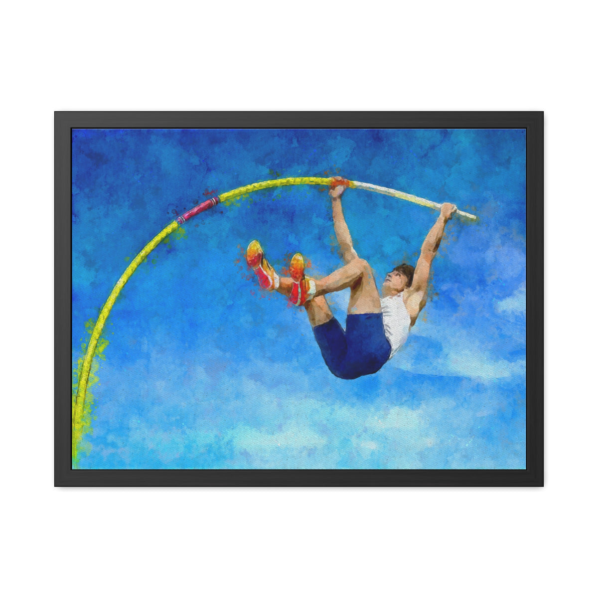 Experience the Thrill of Pole Vaulting with Expressionist Art - Ready to Hang Framed Watercolour Fine Art Painting Print Poster, Athletics Wall Art, Athletics Fan Gift