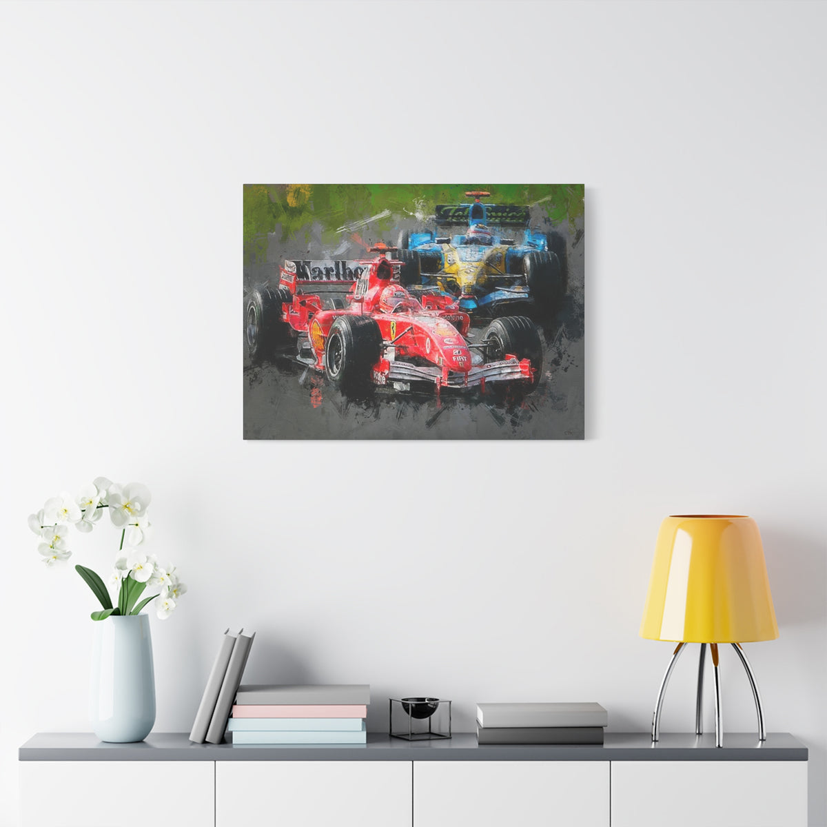 Race Day Drama: Stretched Canvas F1 Fine Art Print Poster - Ready to Hang, Wall Art Formula One Gift
