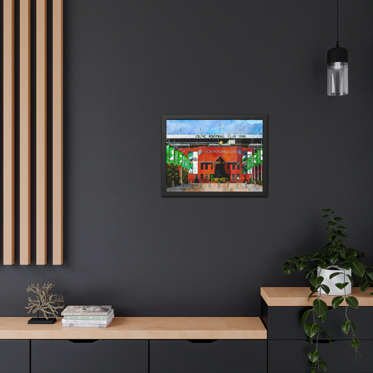 Celtic Park Framed Fine Art - Ready to Hang Framed Watercolour Fine Art Painting Print Poster, Football Wall Art, Soccer Fan Gift