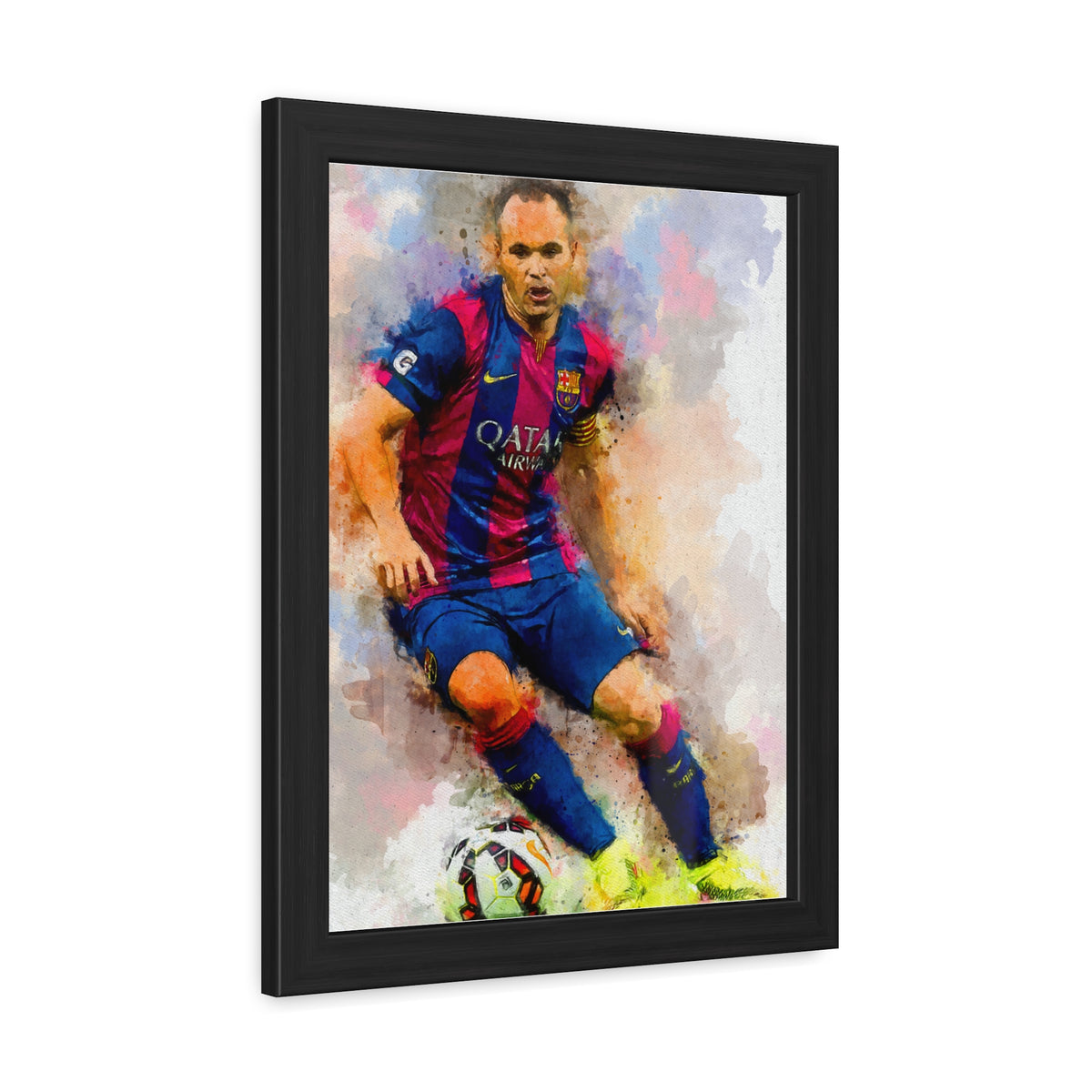 Andrés Iniesta Expressionist Portrait - Soccer Legend Art! Ready to Hang Framed Watercolour Fine Art Painting Print Poster, Football Wall Art, Soccer Fan Gift