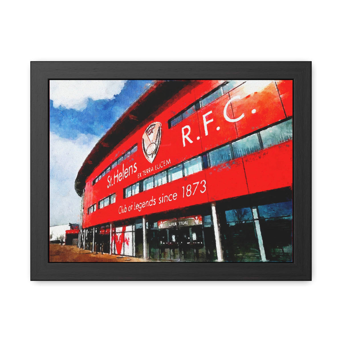 St Helens Sacred Splendor Totally Wicked Stadium Painting, Ready to Hang Framed Fine Art Rugby Print Poster, Wall Art, Saints Rugby Fan Gift