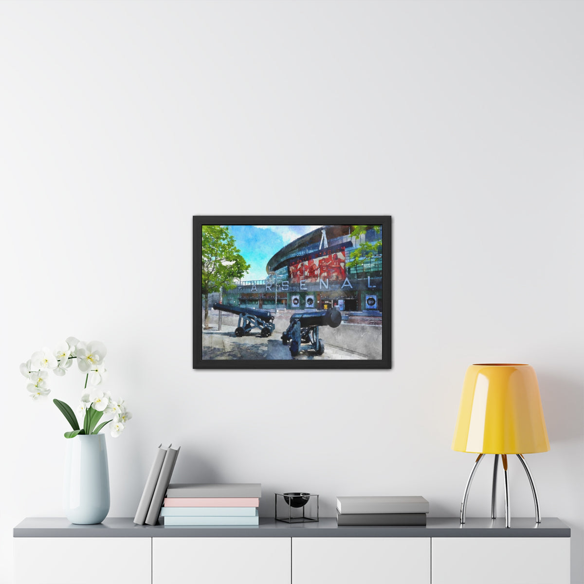 Arsenal’s Emirates Stadium - Expressionist Modern Art - Ready to Hang Framed Watercolour Fine Art Painting Print Poster, Football Wall Art, Soccer Fan Gift