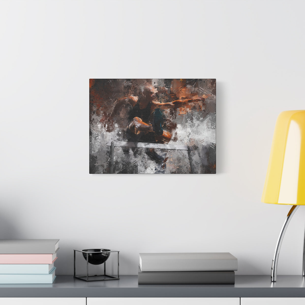 Athletic Hurdler Expressionist Canvas Print - Fine Art Athletics Décor with Expressive Brush Strokes and Splashes of Paint. Stretched Canvas Athletics Fine Art Print Poster - Ready to Hang Wall Art, Hurdling Fan Gift