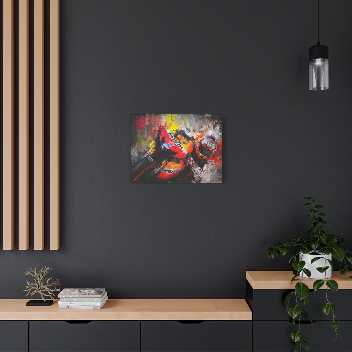 Speed & Splendor: MotoGP Expressionist Stretched Canvas Print Poster- Ready to Hang, Wall Art MotoGP Gift