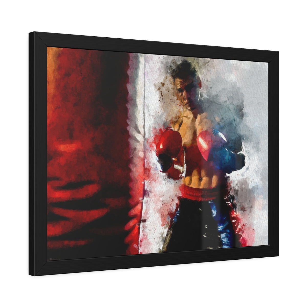 Punching Power: Framed Watercolor Fine Art Boxing Print Poster- Ready to Hang, Wall Art Boxing Gift