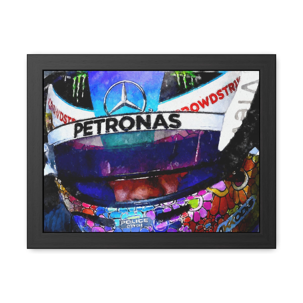 Experience the Speed: Framed Watercolour Fine Art Print of Lewis Hamilton in F1 car- Ready to Hang, Wall Art Formula One Gift