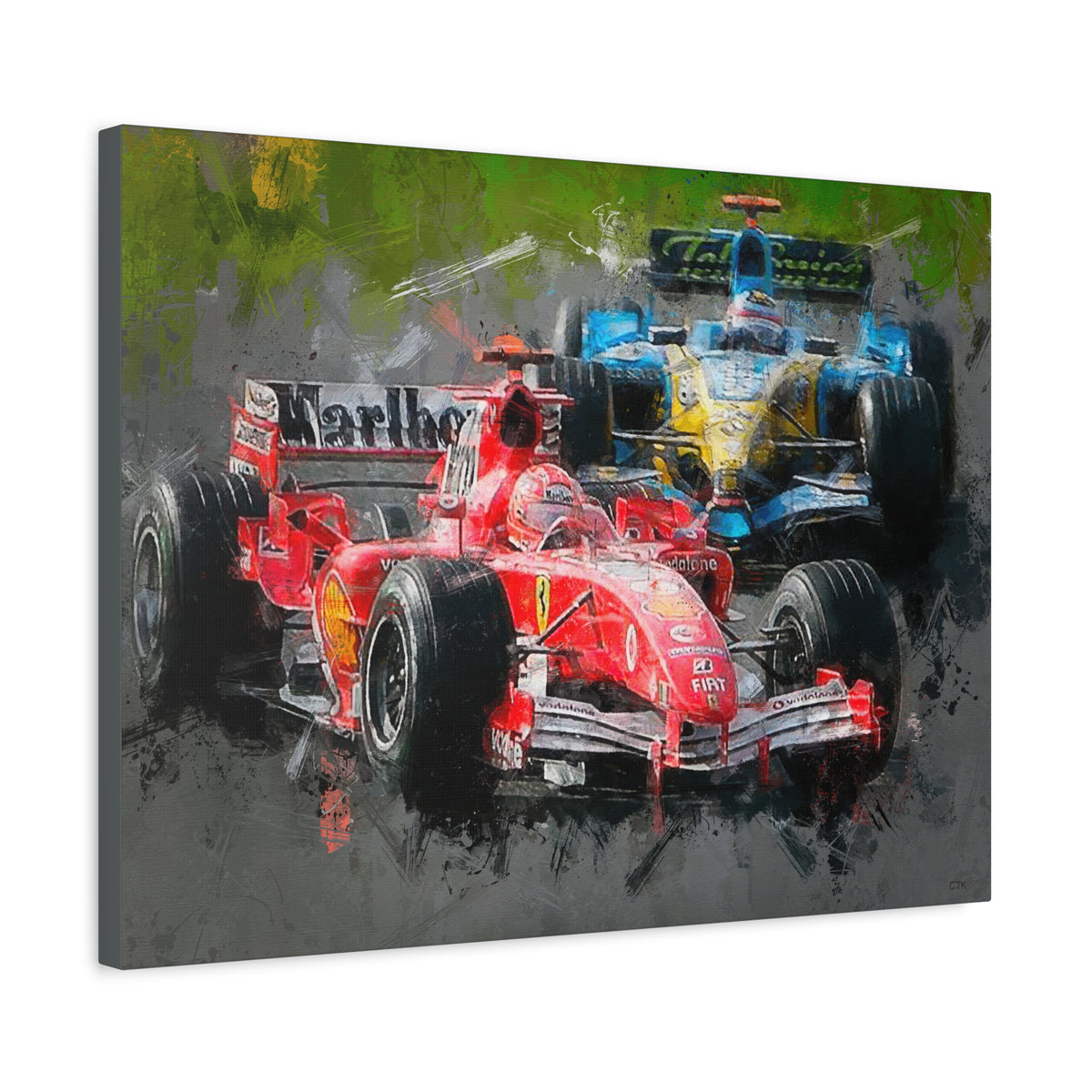 Race Day Drama: Stretched Canvas F1 Fine Art Print Poster - Ready to Hang, Wall Art Formula One Gift