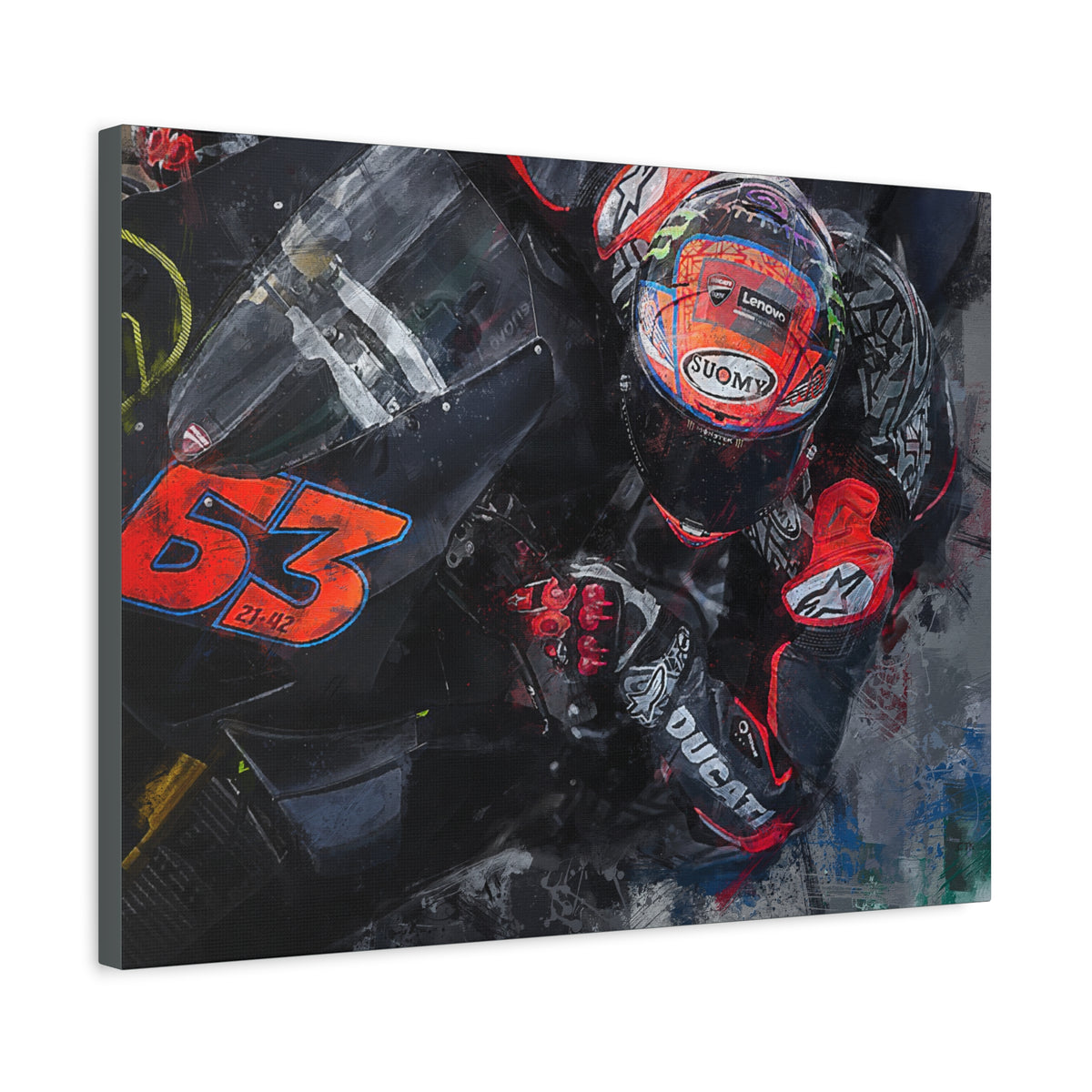 Ducati Cornering: Stretched Canvas Fine Art MotoGP Print - Ready to Hang, Wall Art MotoGP Gift