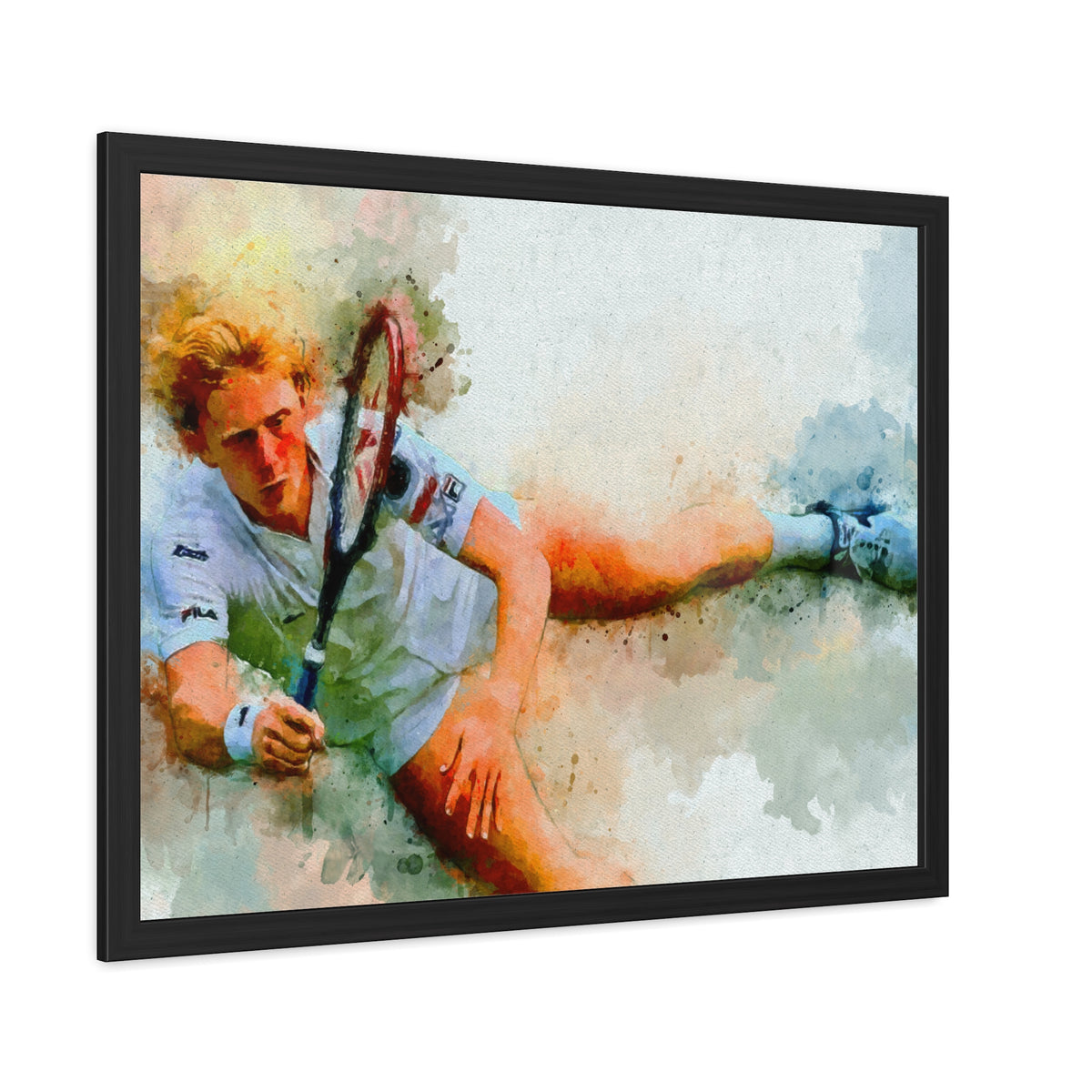 Boris Becker Expressionist Portrait: Ready to Hang Framed Watercolour Fine Art Painting Print Poster, Tennis Wall Art, Tennis Fan Gift