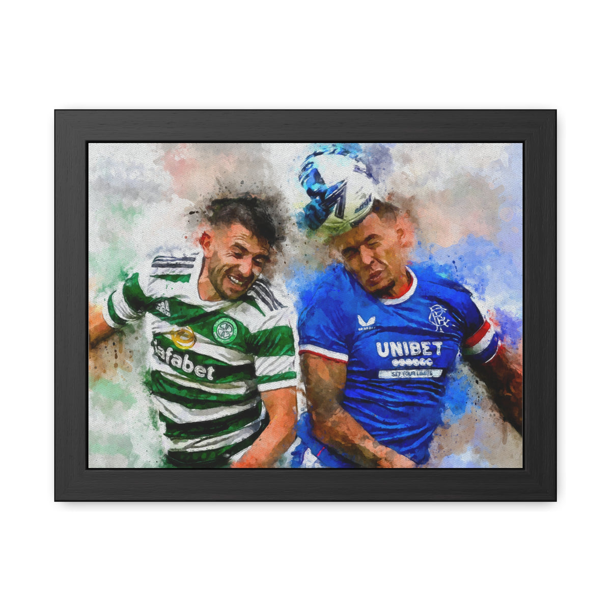 Old Firm Derby Ready to Hang Framed Watercolour Fine Art Painting Print Poster, Football Wall Art, Soccer Fan Gift