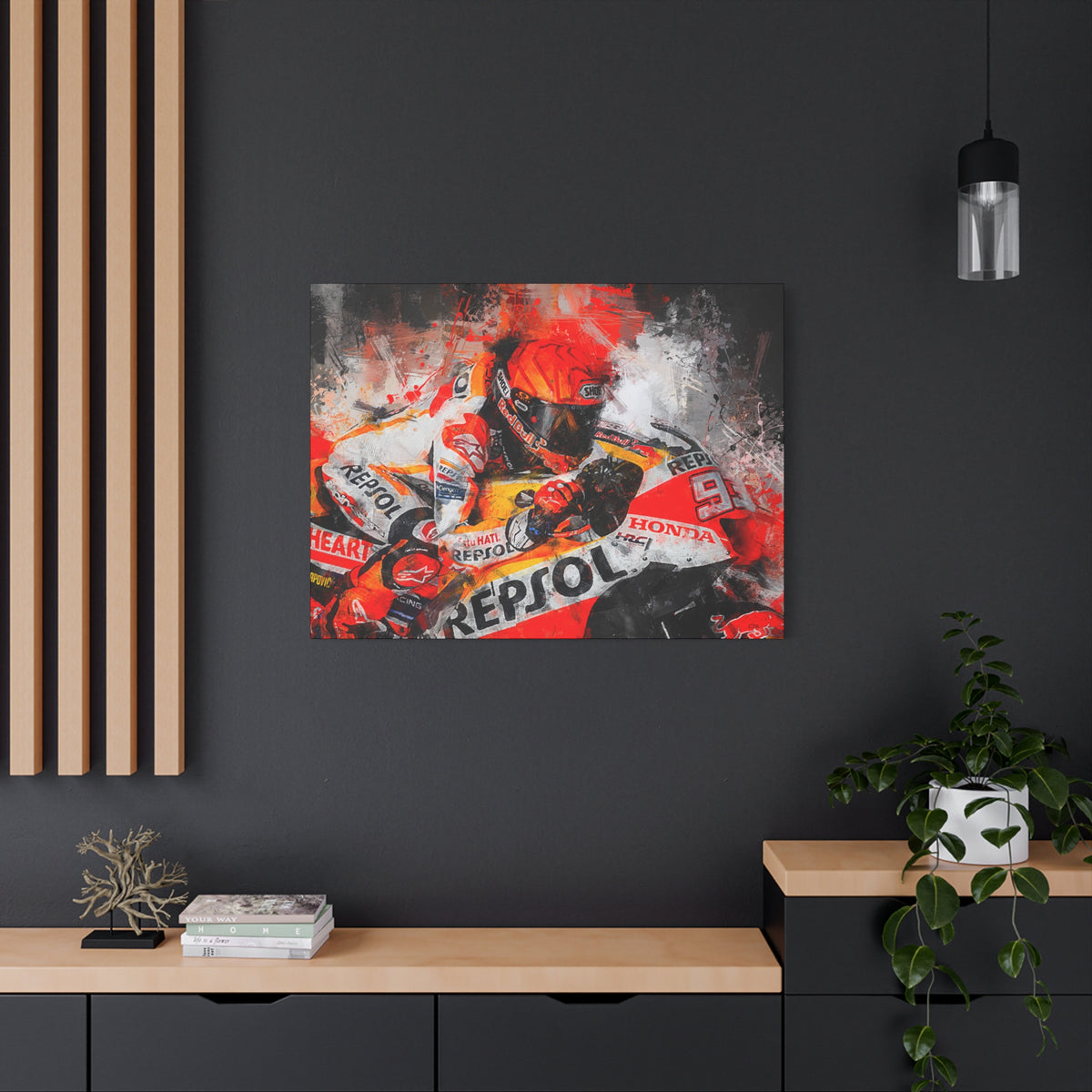 Racing Passion Unleashed: Stretched Canvas Fine Art MotoGP Print Poster - Ready to Hang, Wall Art MotoGP Gift